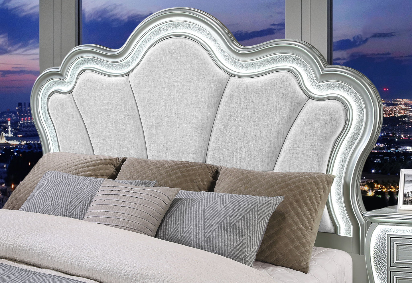 Aria - Queen Bed Headboard With LED - Silver