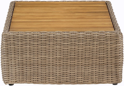 Seacrest - Teak Wood And Wicker Outdoor Patio Coffee Table