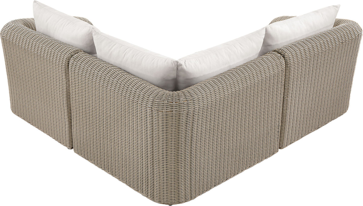 Seacrest - Olefin Water Resistant Fabric And Wicker 3 Piece Outdoor Patio Modular Sectional