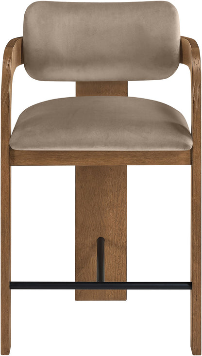 Cedra - Velvet Performance Fabric Upholstered Counter Stool - Brown Frame