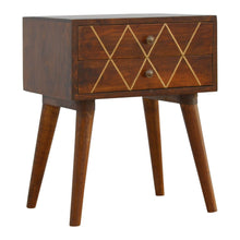 Load image into Gallery viewer, Inlay Geo Brass Bedside Table - Chestnut
