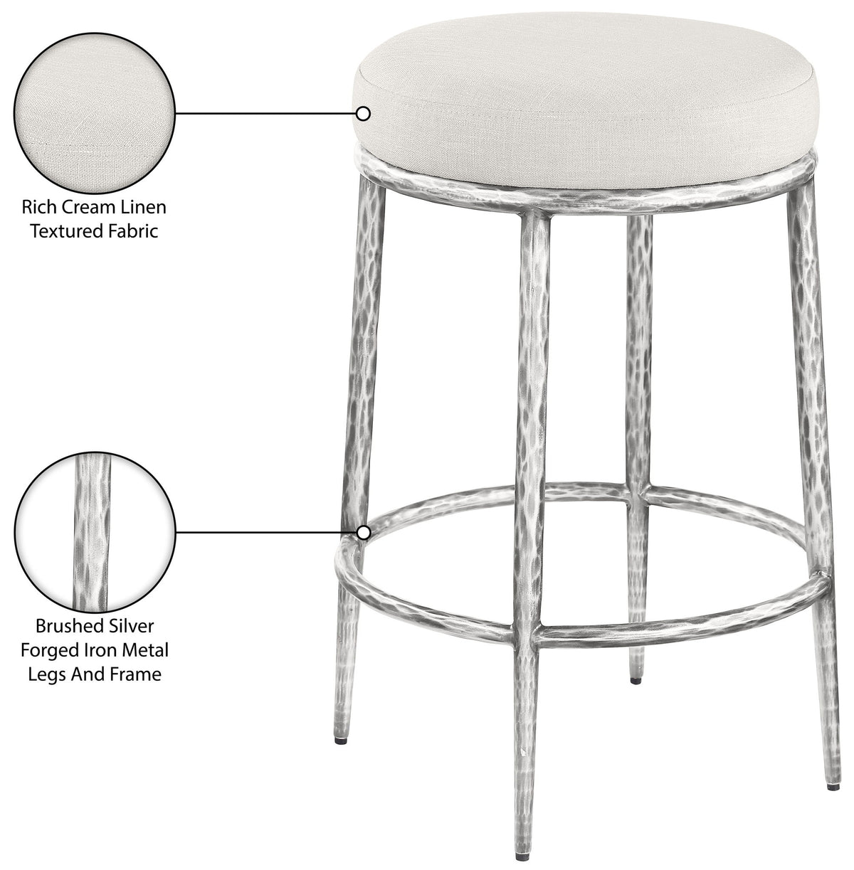 Ferro - Upholstered Backless Counter Stool With Brushed Silver Base