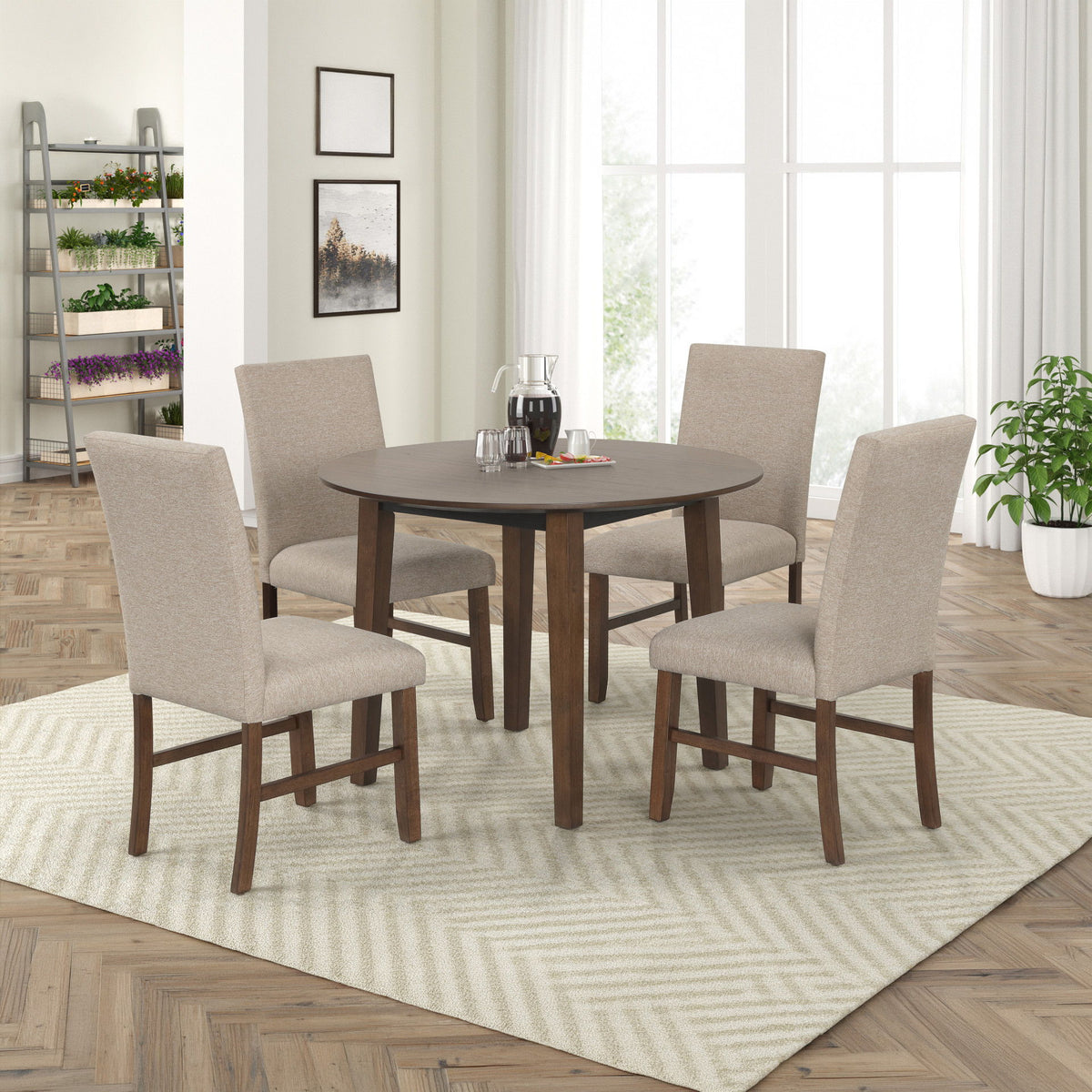 Hargrove - 5 Piece Set (42" Round Dining Table & 4 Chairs) - Brown / Beige