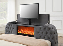 Load image into Gallery viewer, B541 - Velvet Bed With Fireplace, TV Mount &amp; Bluetooth Speaker &amp; USB
