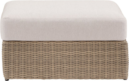 Seacrest - Olefin Water Resistant Fabric And Wicker Outdoor Patio Ottoman/Coffee Table