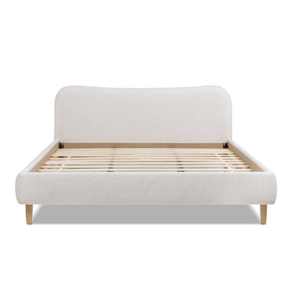 Roman - King Curved Headboard Upholstered Platform Bed - Light Beige