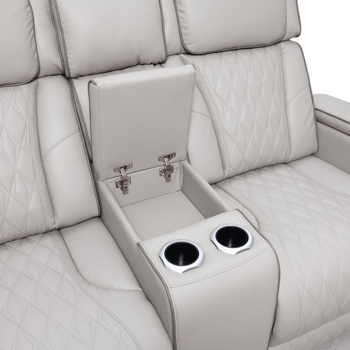 U71 - Power Reclining Loveseat With Power Headrest, Massage, Heat, Ambient Light, Storage Arms / USB And Wireless Charger - Gray