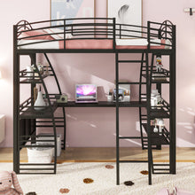 Load image into Gallery viewer, Loft Bed With 4 Layers Of Shelves And L-Shaped Desk, Stylish Metal Frame Bed With A Set Of Sockets, USB Ports And And Wireless Charging
