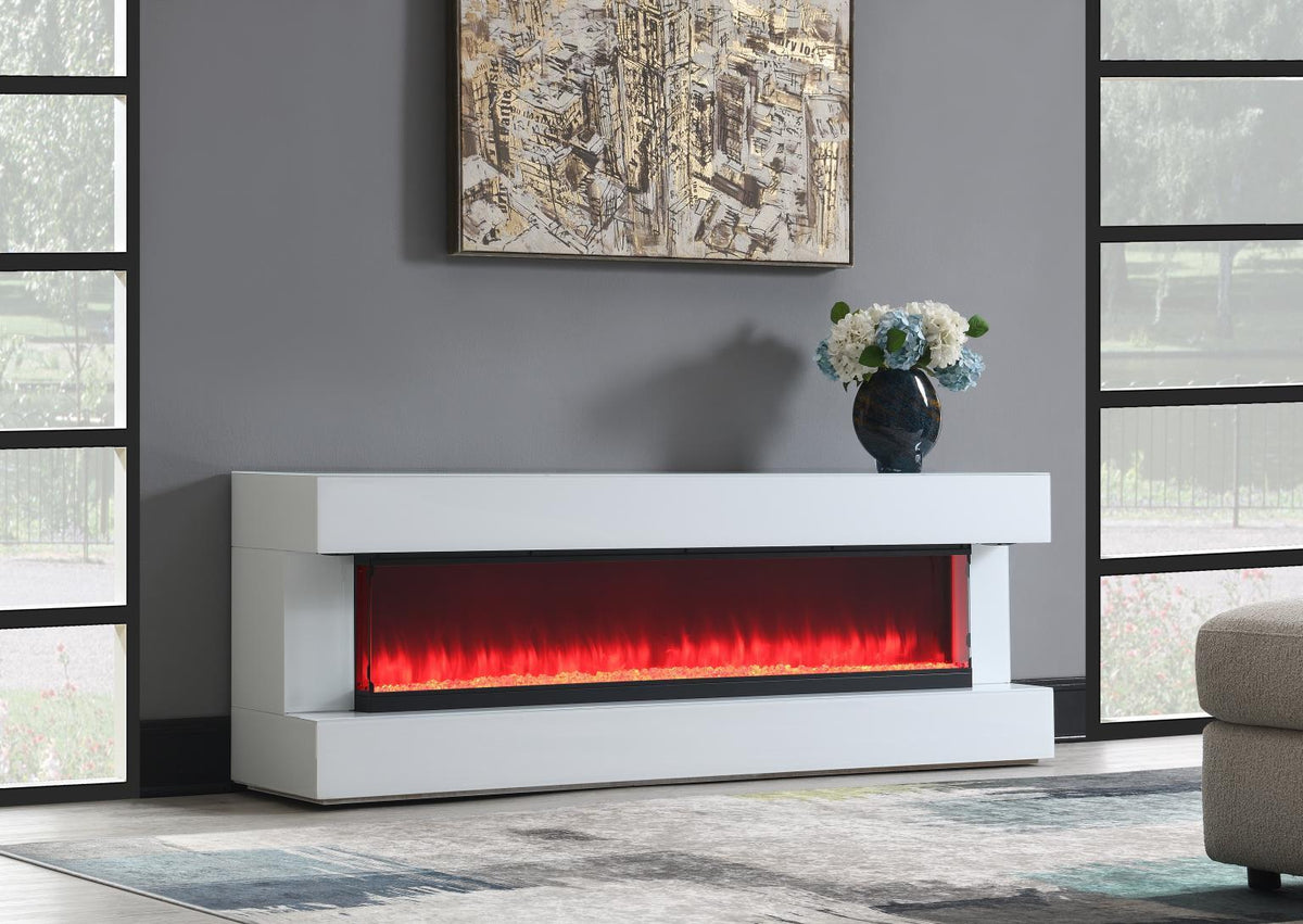 W027 - Fireplace TV Stand With Bluetooth Speaker - White