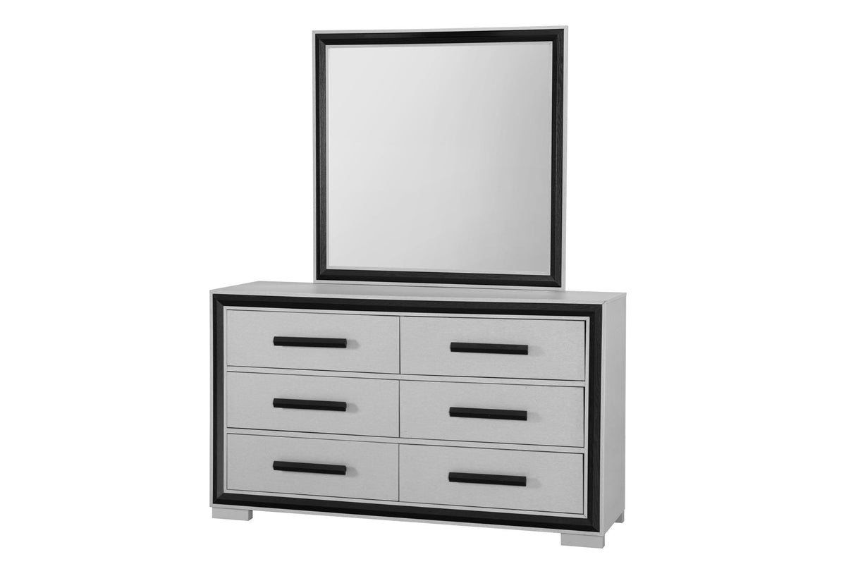Amelia - 4 Piece King Bedroom Set (King Bed With LED, Dresser, Mirror And Nightstand) - Black / Gray