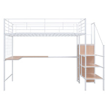 Load image into Gallery viewer, Loft Bed With Desk And Grid, Stylish Frame With Lateral Storage Ladder And Wardrobe
