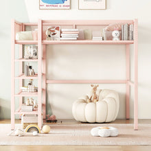 Load image into Gallery viewer, Loft Bed With 4 Tier Shelves And Storage
