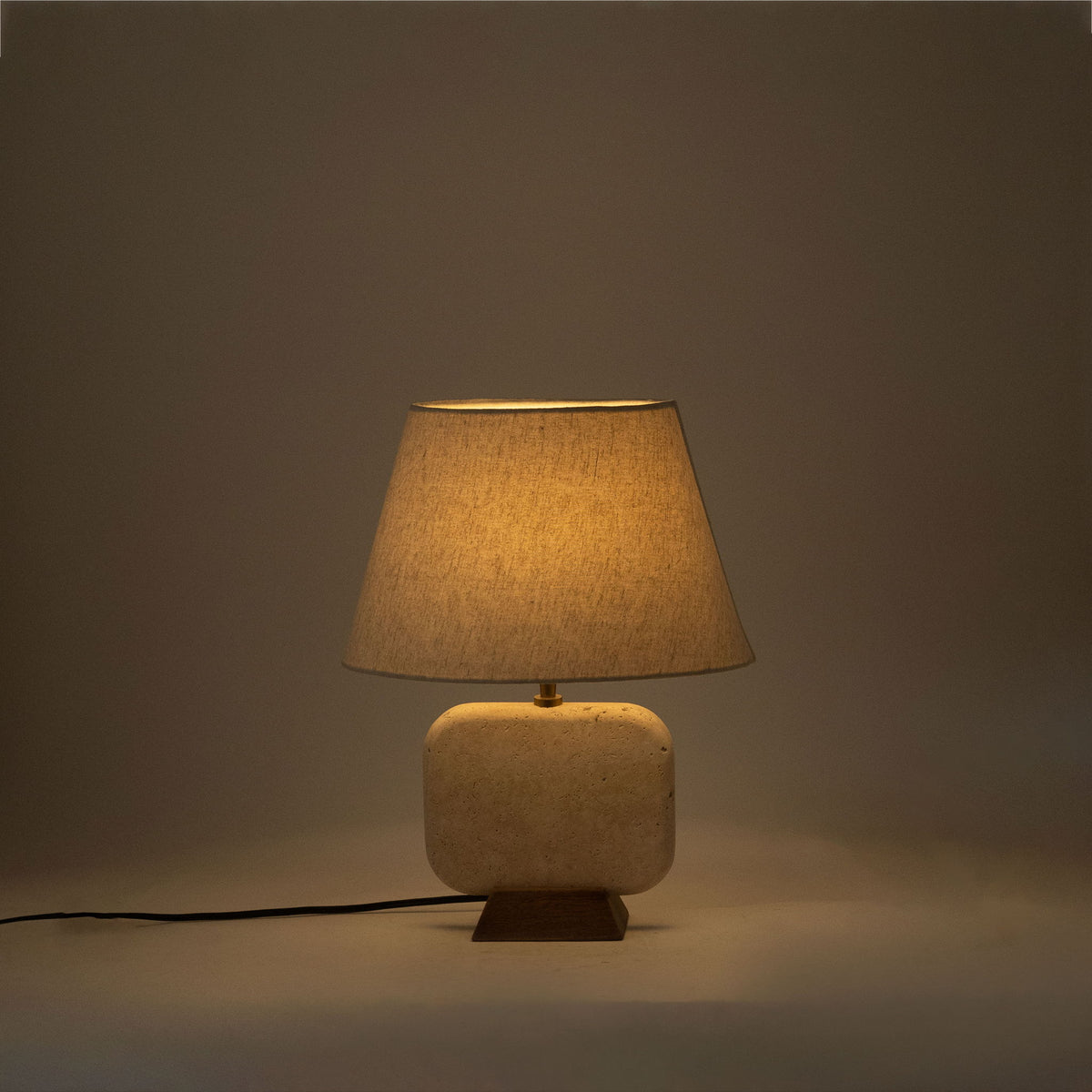 Solis - 14" Genuine Marble And Mango Wood Base With Linen Textured Fabric Shade Table Lamp