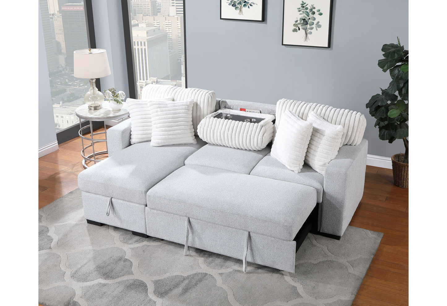 U0204 - Reversible Chaise With Storage - Light Gray / White