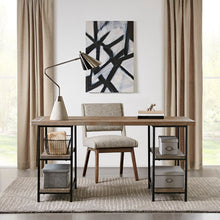 Load image into Gallery viewer, Industrial Style Metal Frame Accent Desk With Side Shelving - Gray

