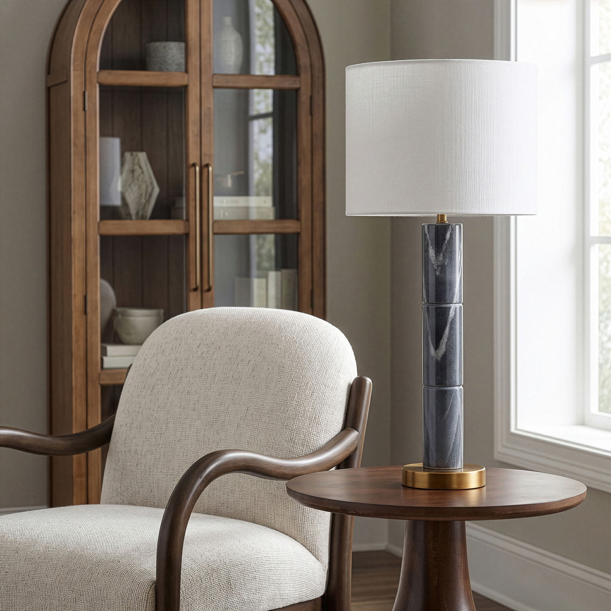 Opaline - Linen Textured Fabric And Brass Table Lamp