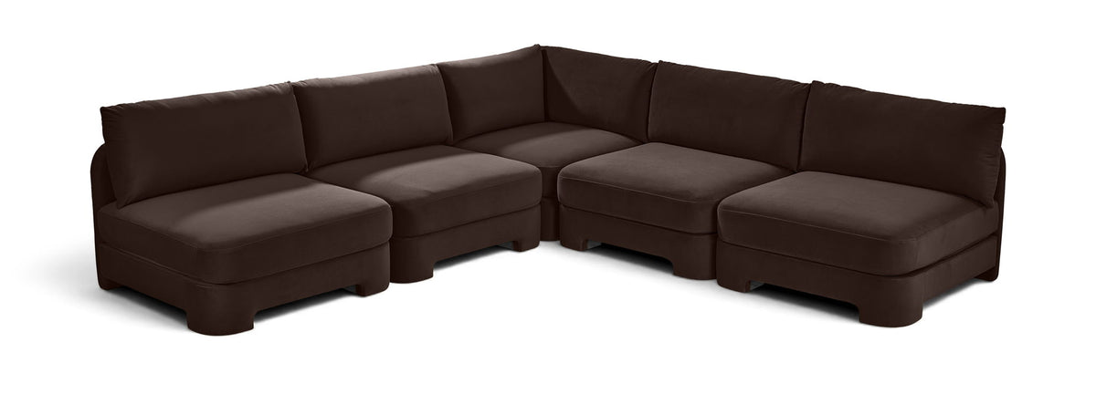 Hammond - Velvet Performance Fabric Upholstered 5 Piece Armless Sectional