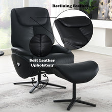 Load image into Gallery viewer, Labotina - Top Grain Leather Accent Chair With Swivel &amp; Ottoman - Black
