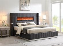 Load image into Gallery viewer, B544 - Velvet Bed With Fireplace &amp; Bluetooth Speaker &amp; USB
