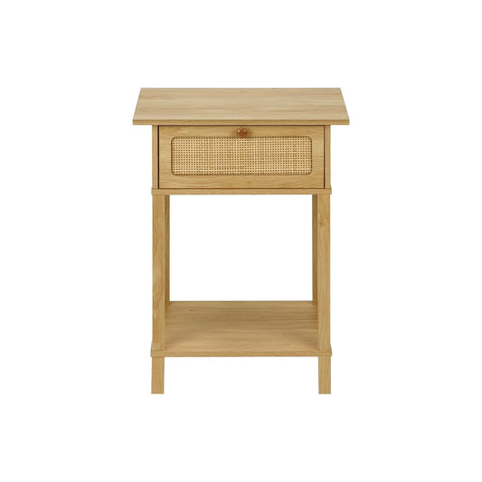 Accent Table With Storage Drawer, 2 Tier Nightstand For Living Room - Natural