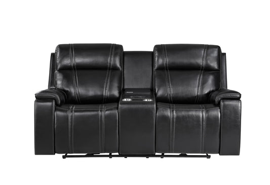 U8880 - Power Console Reclining Loveseat With Armrest Cupholder, Console Cooler With Watch Charger - Black