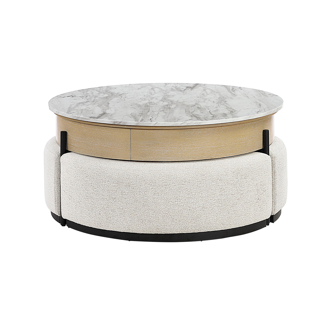 Rounded Storage Coffee Table With 3 Stools
