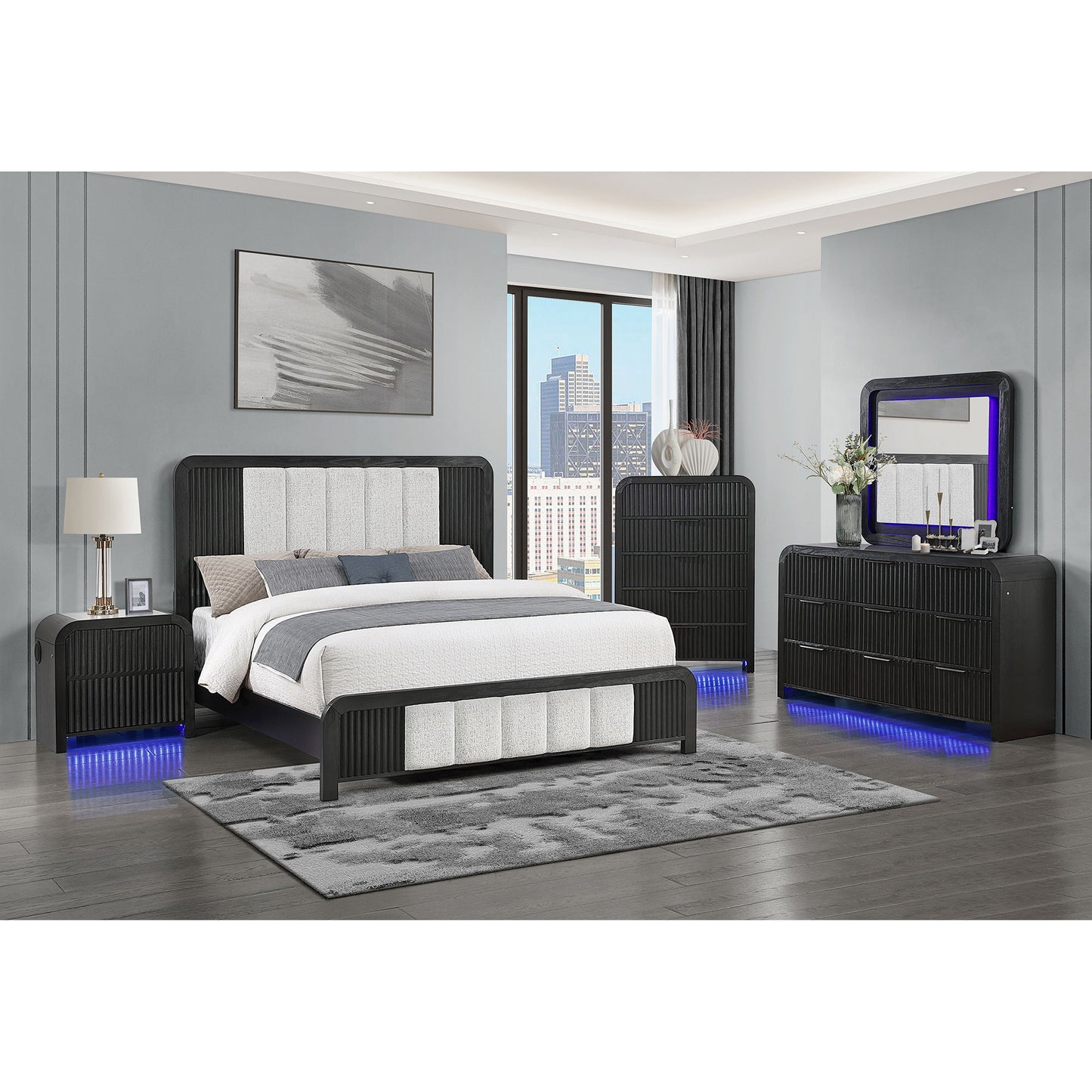 Beverly - Nightstand With Speakers, Rounded Sides - Black White