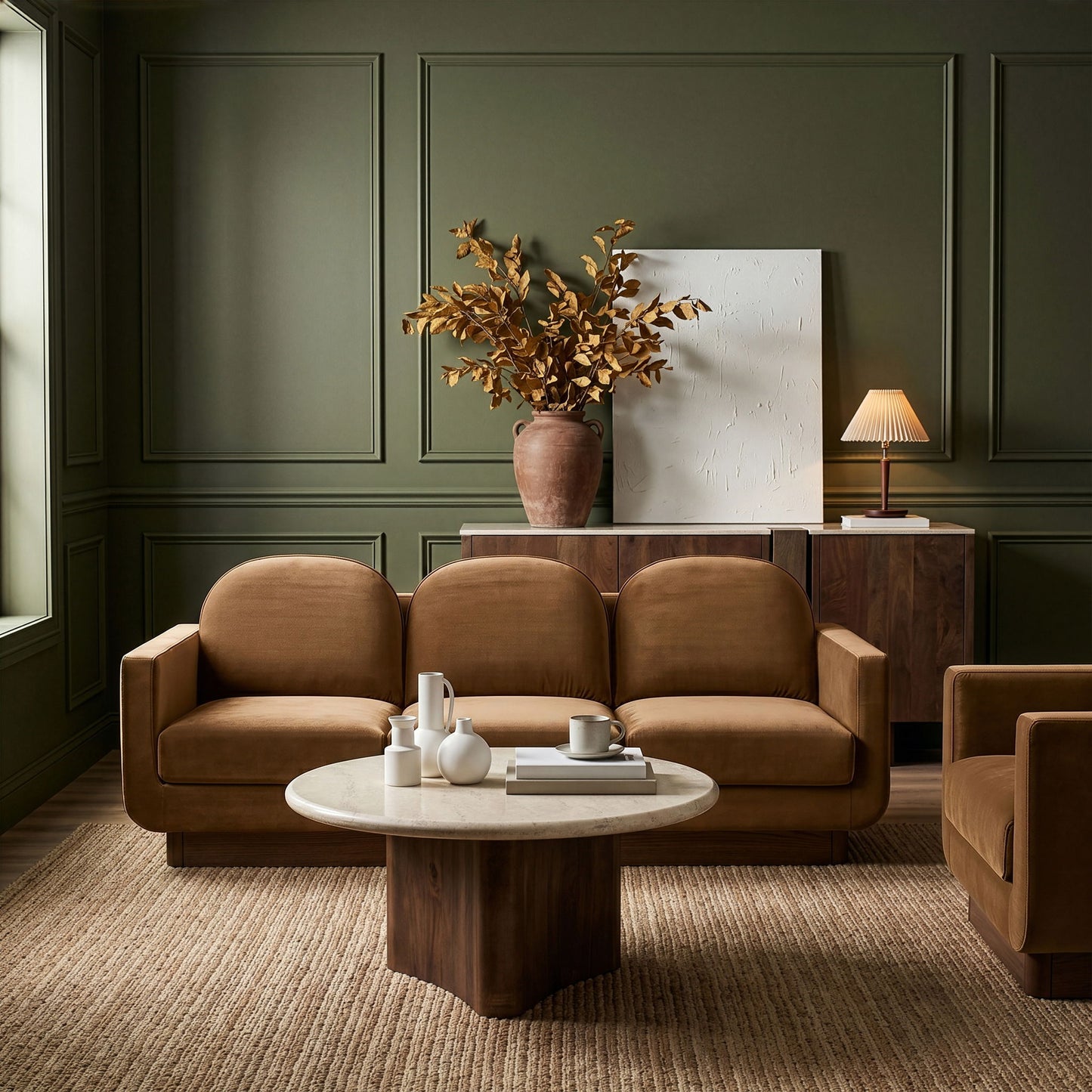 Diviento - Velvet Performance Fabric Upholstered Sofa