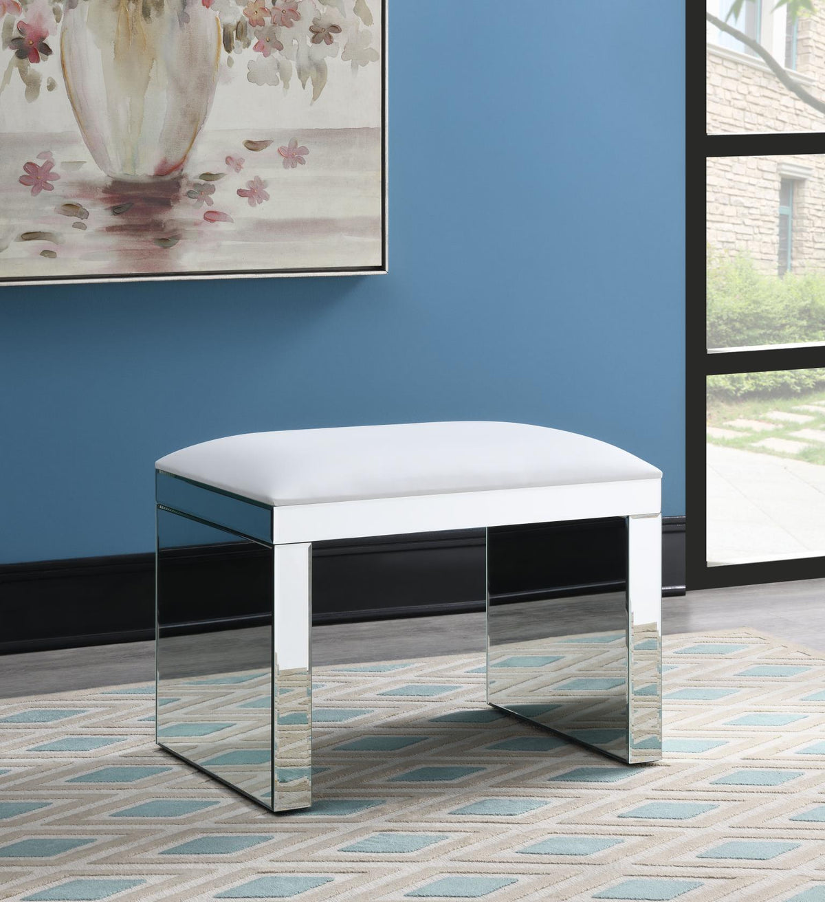 G-317 - Glamour Vanity + Stool (No Mirror) - Pearl Silver