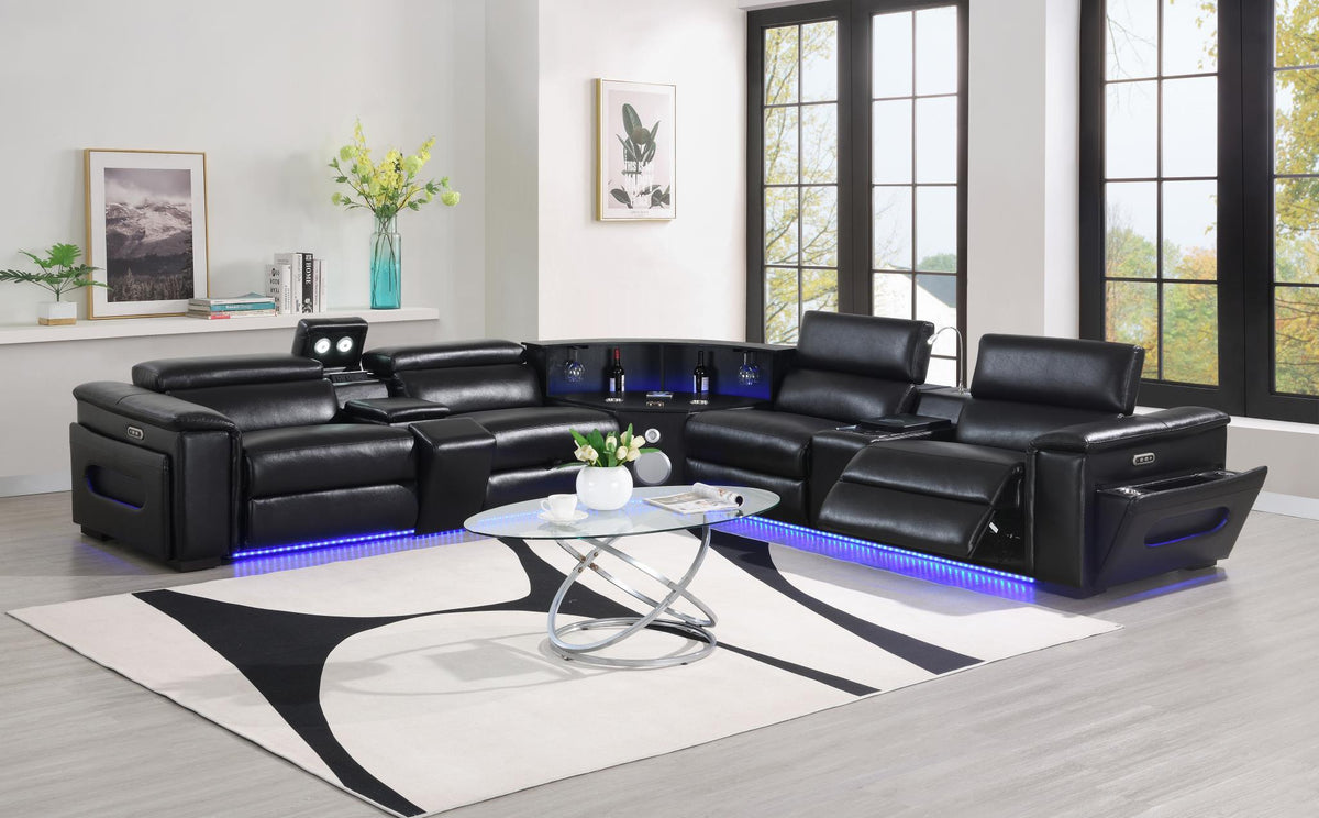 U24 - 3 Piece Power Reclining Sectional With Bluetooth Speaker, Wireless Charger, And Fridge - Black - Ego Home Furniture