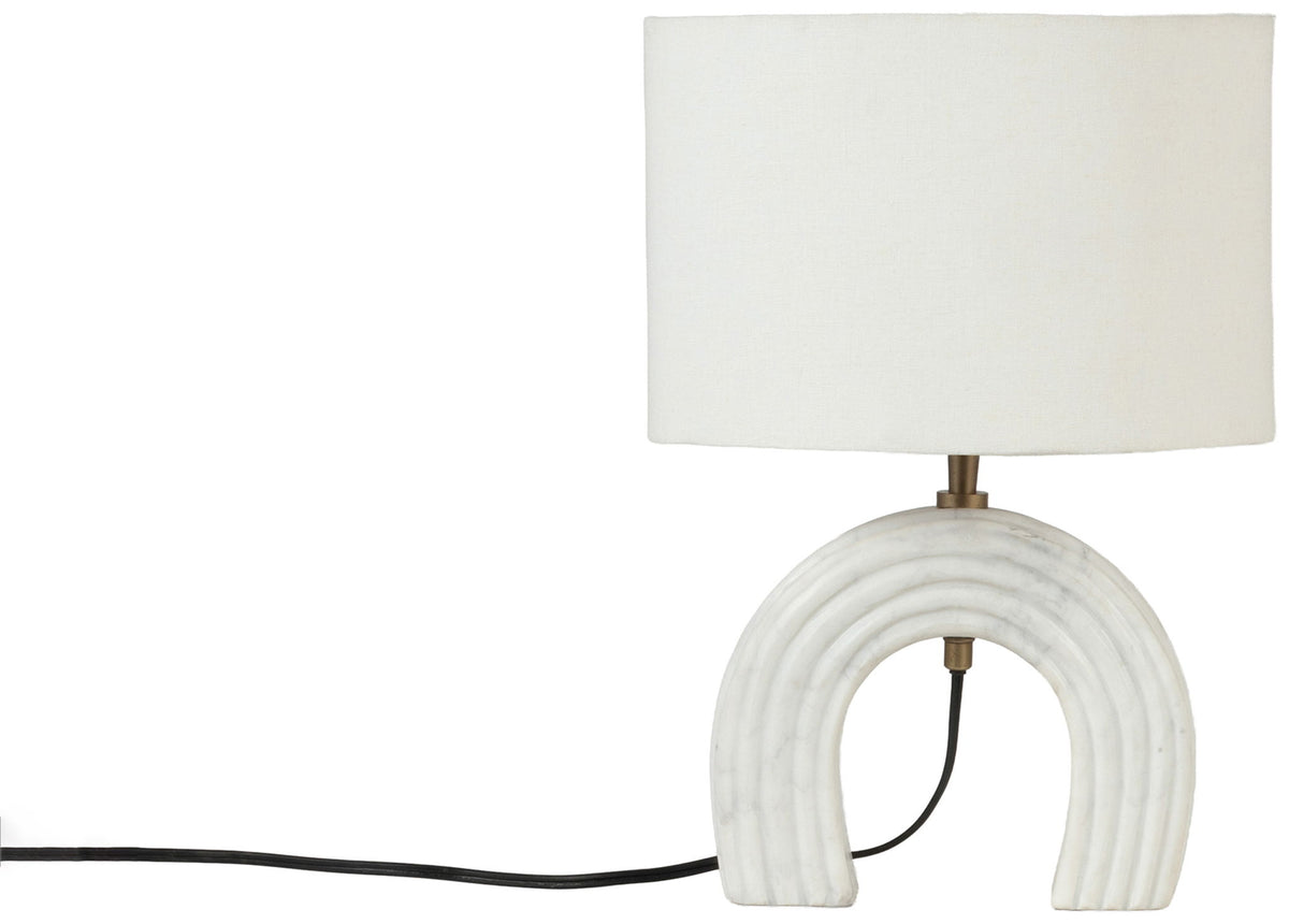 Lithos - Genuine Marble Base And Linen Textured Fabric Shade Table Lamp
