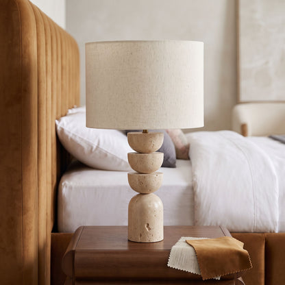 Opus - Travertine, Linen Textured Fabric And Brass Table Lamp - Travertine