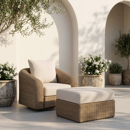 Seacrest - Olefin Water Resistant Fabric And Wicker Outdoor Patio Ottoman/Coffee Table
