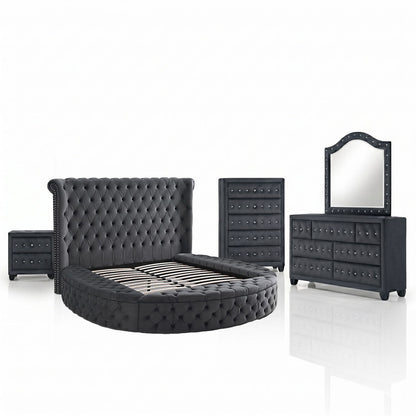 Hazel - 5 Piece Queen Tufted Bedroom Set - Gray