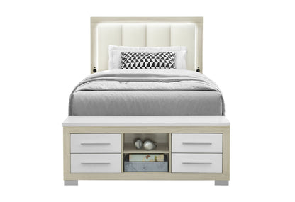 Emma - Full Bed With LED And USB - Light Brown / White