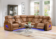 Load image into Gallery viewer, U12 - 3 Piece Power LED Sectional, Power Headrest, Heat, Massage Wireless Charger, And USB - Brown
