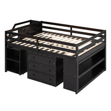Load image into Gallery viewer, Loft Bed With Retractable Writing Desk And 3 Drawers With Storage Stairs And Shelves
