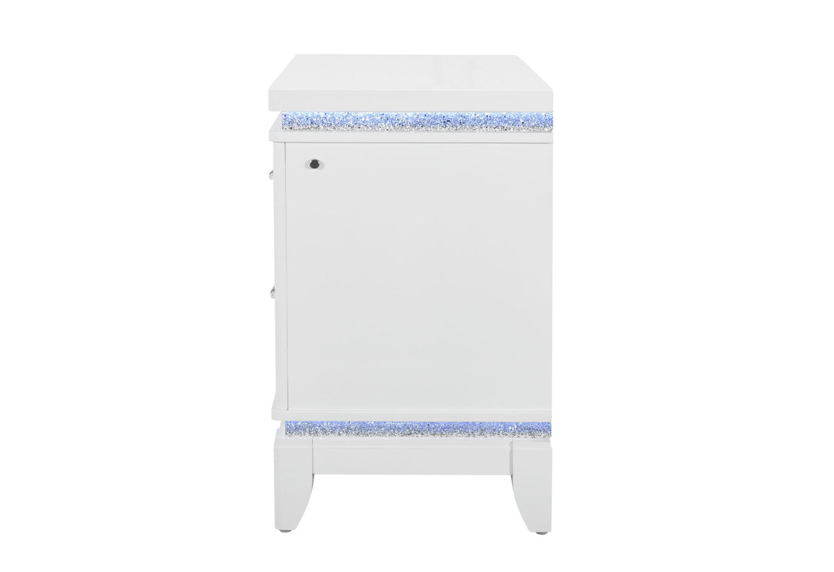 Alina - Nightstand With Cooler, LED, Speaker And USB - White