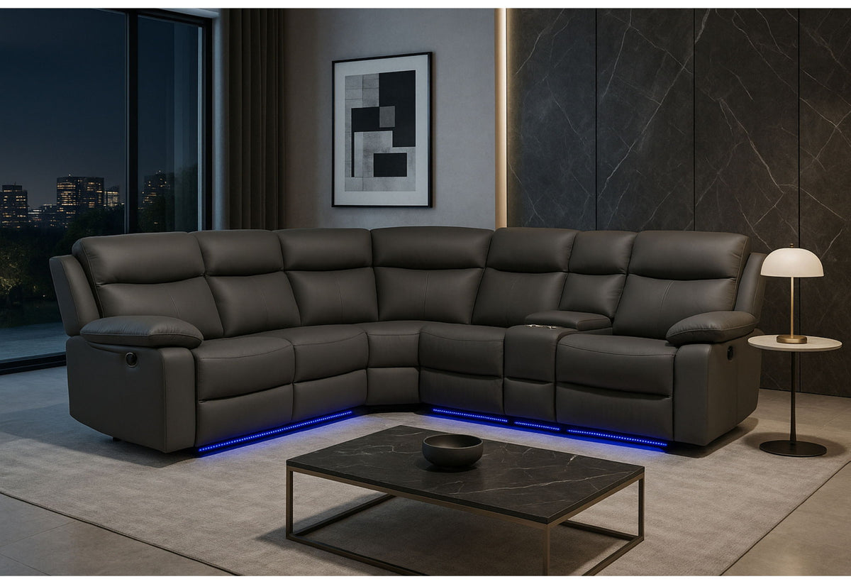 U6026 - Right Facing Console Reclining Loveseat With 1 Recliner, LED And Speaker - Gray