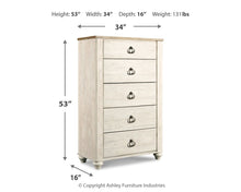 Load image into Gallery viewer, Willowton - Five Drawer Chest - Brown / Beige / White
