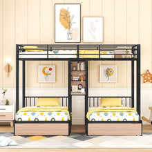 Load image into Gallery viewer, Triple Bunk Bed With Drawers, Multi-Functional Frame With Desks And Shelves In The Middle
