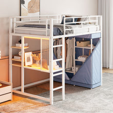 Load image into Gallery viewer, Loft Bed With Desk, Shelves, Power Outlet, LED Light And Wardrobe
