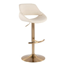 Load image into Gallery viewer, Fabrico - Contemporary Adjustable Barstool With Swivel With Rounded T Footrest (Set of 2) - Gold / Cream
