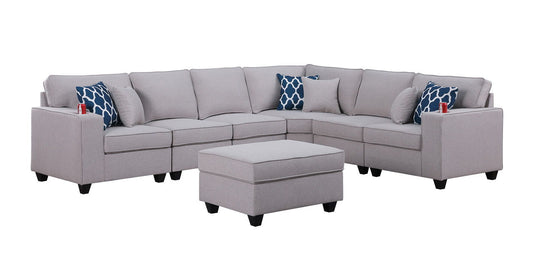 Cooper - 7 Piece Reversible L-Shape Sectional Sofa & Comfort Ottoman And Cupholder - Light Gray - Ego Home Furniture