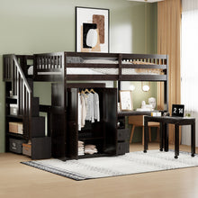 Load image into Gallery viewer, Loft Bed With Stairs, Bookshelf, Drawers, Desk &amp; Wardrobe, Space Saving Multifunctional Furniture
