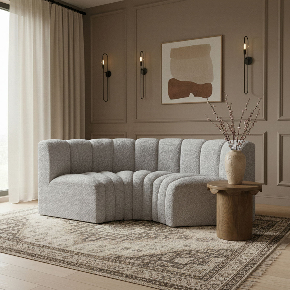Arc - Boucle Fabric 3 Piece Modular U-Shaped Sofa
