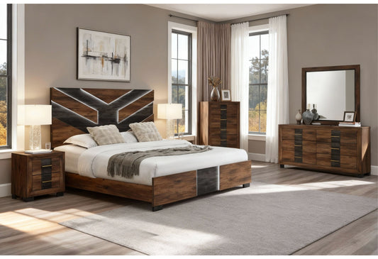 Optimus - 4 Piece Bedroom Set (Queen Bed, Dresser, Mirror And Nightstand) - Black / Brown