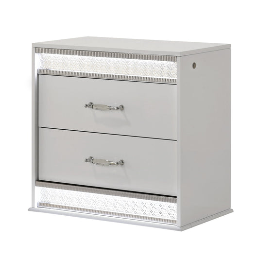Glam - 2 Drawer Nightstand & LED Lighting - White