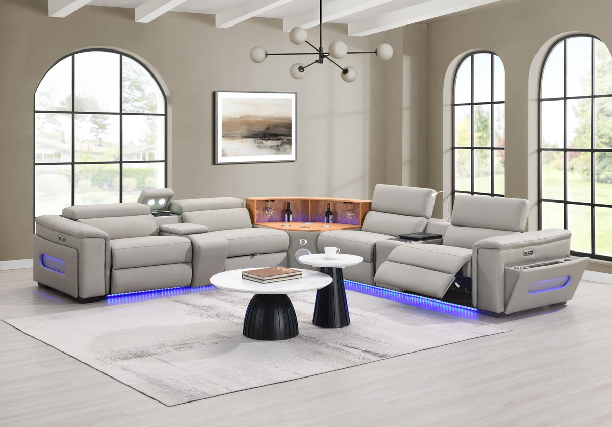 U25 - 3 Piece Power Reclining Sectional With Bluetooth Speaker, Wireless Charger, And Fridge - Gray - Ego Home Furniture