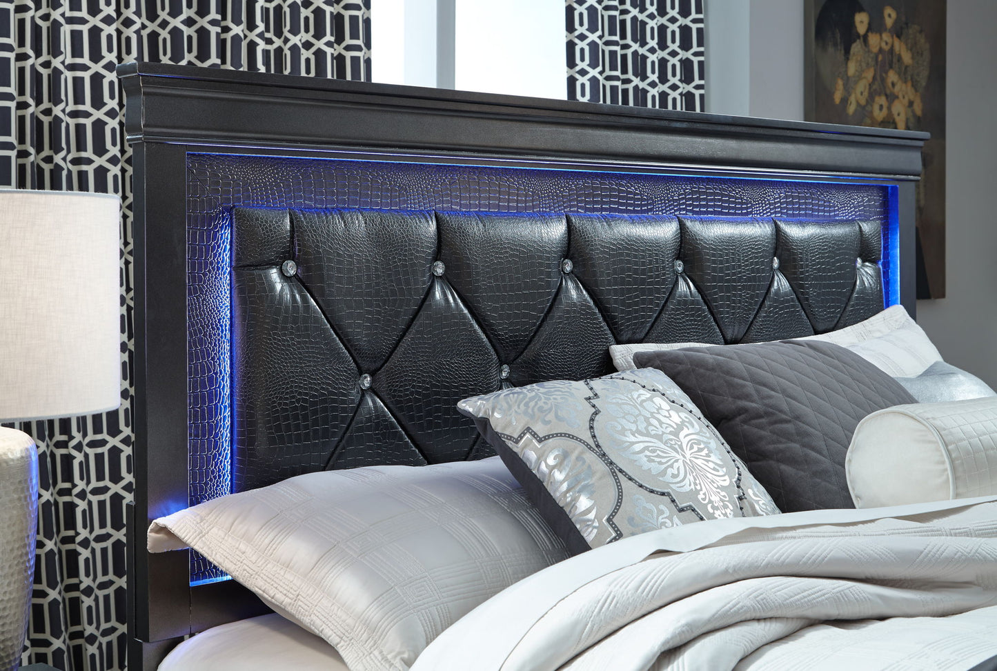 Pompei - King Bed Headboard With LED And Footboard - Metallic Gray